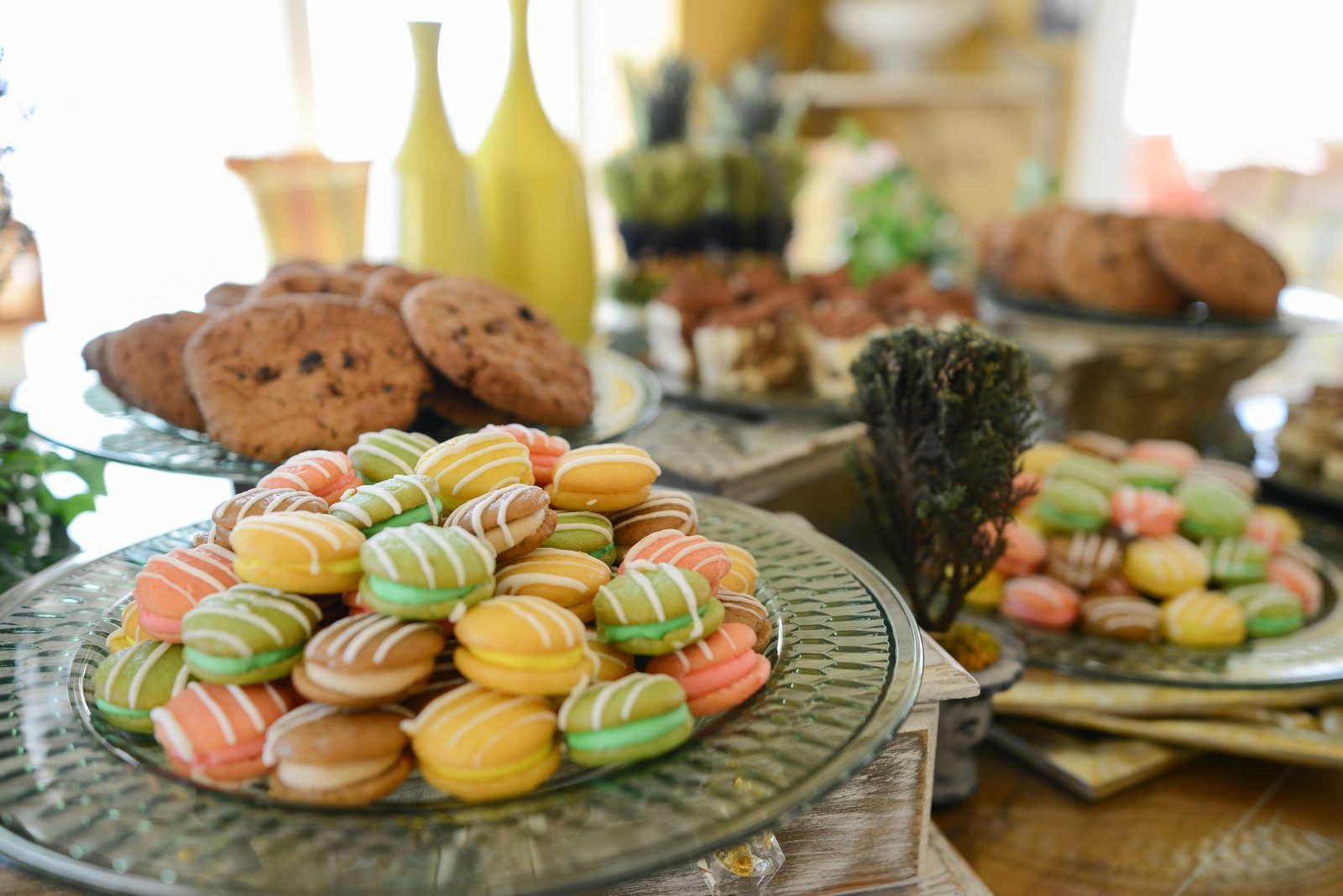 A table of catered refreshments including pastries, cookies and small plates (view 2)